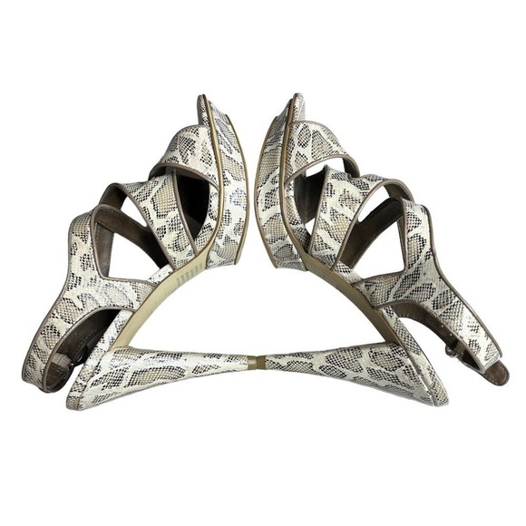 B. Makowsky Adele Leather Snakeskin Platform Heels 7 M Strappy Sandal Taupe - Picture 7 of 10